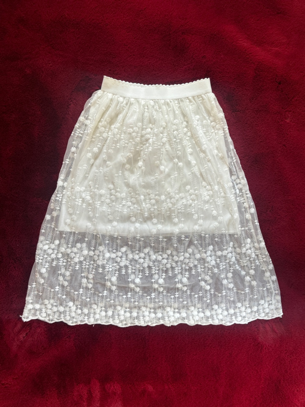 Fairy Coquette White Embroidered Lace Midi Skirt - Women's